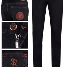 Джинсы миллиардер мужские зима хлопок воловья кожа Мода Англия Толстая вышивка удобные Высокое качество