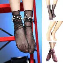 Женские сексуальные носки с перламутровым блеском, прозрачные ультратонкие эластичные носки средней длины, Короткие чулочно-носочные изделия