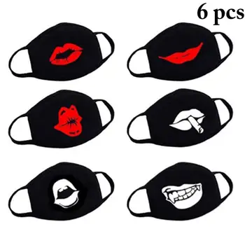

6PCS Mouth Cover Unisex Breathable Lip Printed Washable Mouth Mask Reusable Anti-dust Mask for Men Women