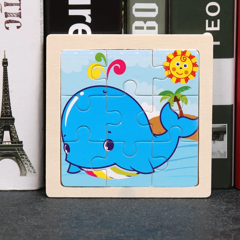 9-Piece Mini Wooden Jigsaw Puzzle Set - Montessori Educational Board Game