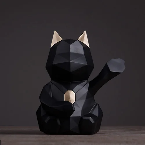 Украшение дома статуэтки кошек, для дома и офиса, статуя для настольный стол украшения геометрический Смола lucky скульптура кошки - Цвет: Black L