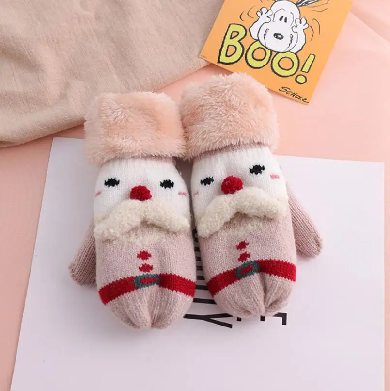 Helisopus New Winter Warm Gloves Christmas Santa Claus Gloves for Women Knitted Mittens Gloves Gift - Цвет: Khaki 1