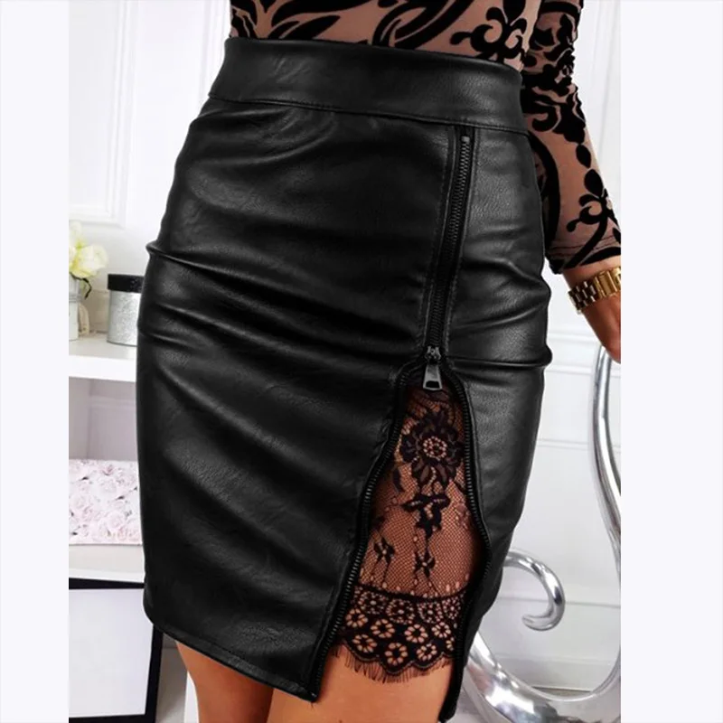 

Sexy Black Women PU Leather Skirt 2019 New Arrival Ladies Autumn Winter Faux PU Skirt High Waist Midi Pencil Skirt Faldas
