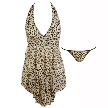 

Ladies' sexy nightdress with leopard print mesh print gold thong to cover the flesh backless sexy underwear