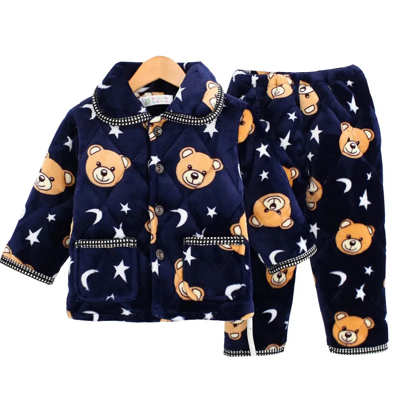 Winter Kids boy girl Pajamas sets Children thickening Velvet flannel home clothing nightwear winter clothes teenager pajamas set