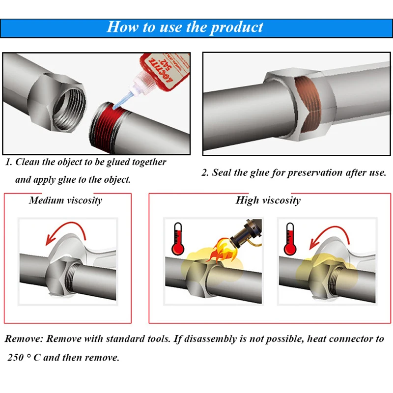 50/250ml Loctite 542 Thread Sealant Glue Medium Strength Metal Pipe Joint  Locking Seal Prevents Vibration Loosening Adhesive AliExpress