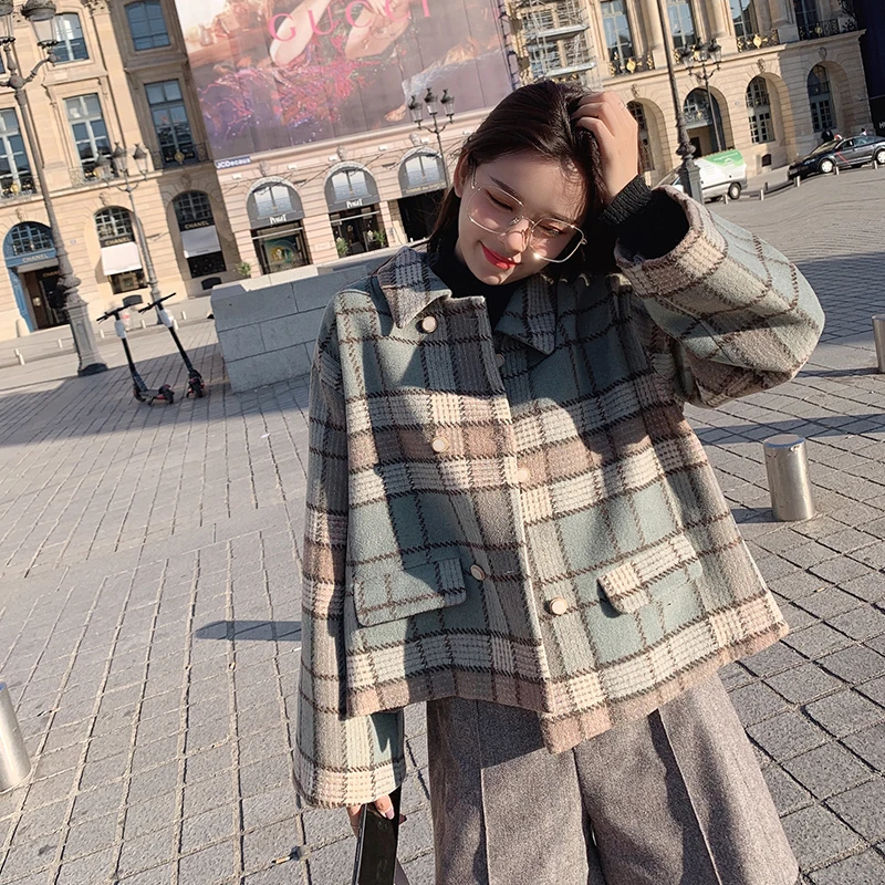 Greatest  MISHOW 2019 Autumn Winter Plaid Woolen Coat Women Thick Causal Lapel Straight Single-breasted Short