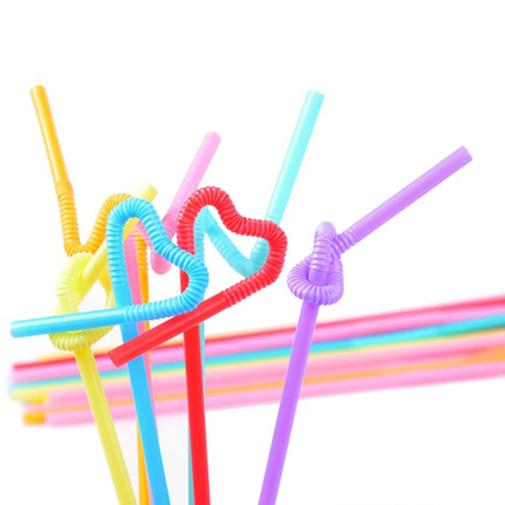 100 шт гибкие красочные пластиковые соломинки для питья Бенди вечерние свадебные взрослые дети