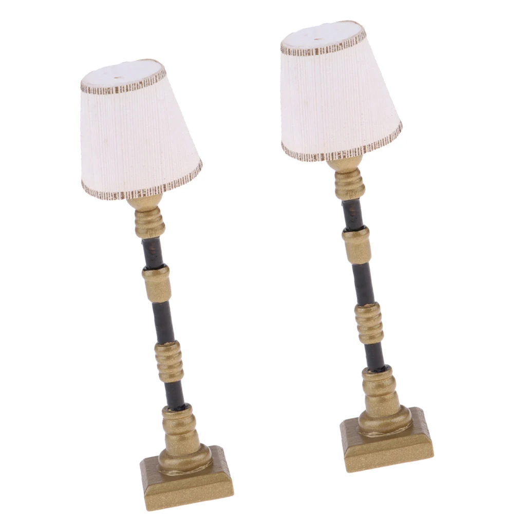 1:12 Dollhouse Miniature Furniture 2 Pieces White Lampshade Floor Lamp Light Model (Just A Decor Not LED)