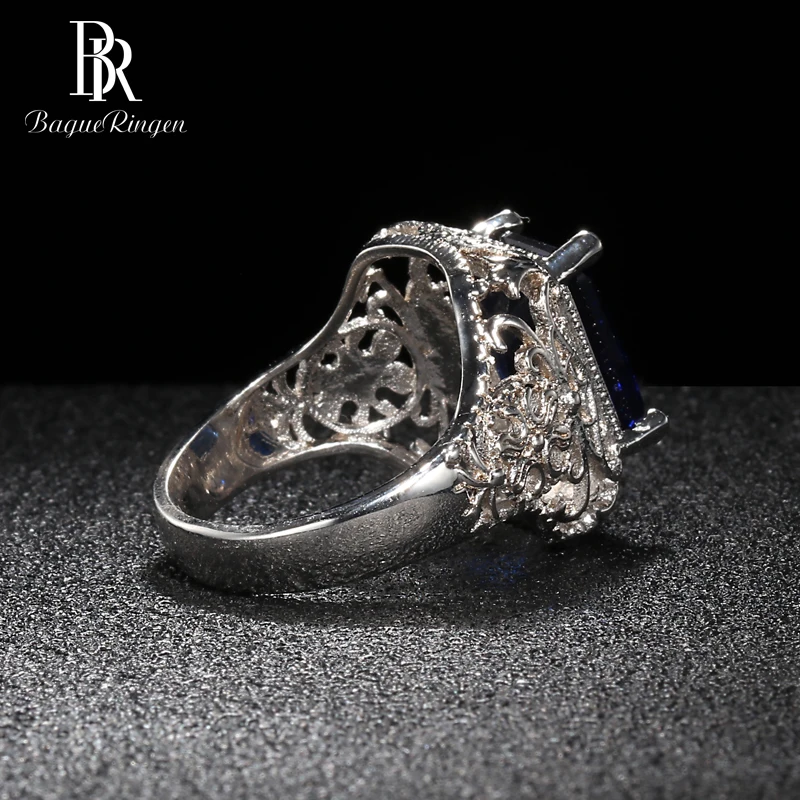 Bague Ringen, роскошный дизайн, серебро, 925, ювелирное изделие, 9*12 мм, кольцо с камнями для женщин, геометрический сапфир, обручение, размер 6, 7,8, 9,10, подарок