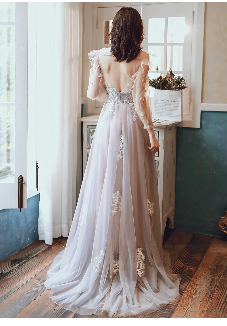 Robe De Soiree, длинные рукава, платья для выпускного вечера,, тюль, аппликация, Vestidos De Fiesta Largos Abiye Gece Elbisesi Vestidos De Gala