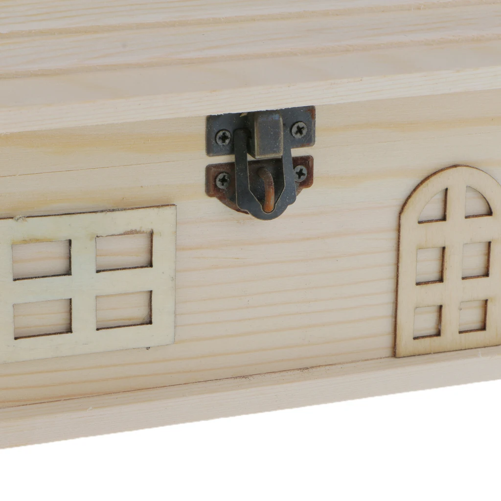 Plain Wooden Jewelry Storage Box House Shape Case Dollhouse Home Decor Gift House Shape Piggy Bank DIY Kids Crafts