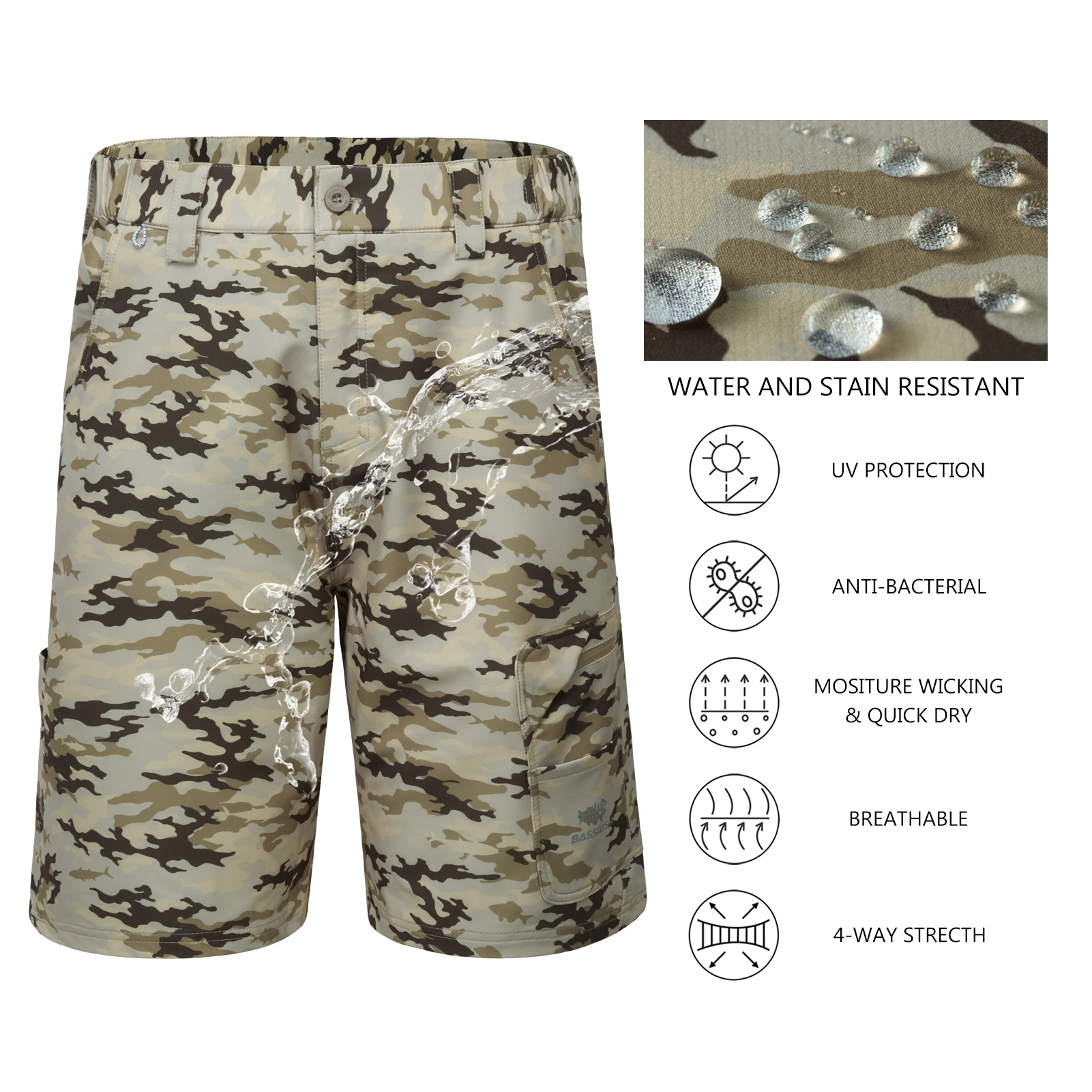 Bassdash Mens Fishing Cargo Shorts Quick Dry UPF 50+ Water Resistant Pockets Outdoor Hiking Surfing Camping fly fishing clothes