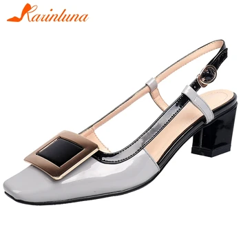 

KARINLUNA Fashion Ladies Leisure Casual Sandals Back Strap High Heels Mixed Color Women Sandals Summer Women Shoes