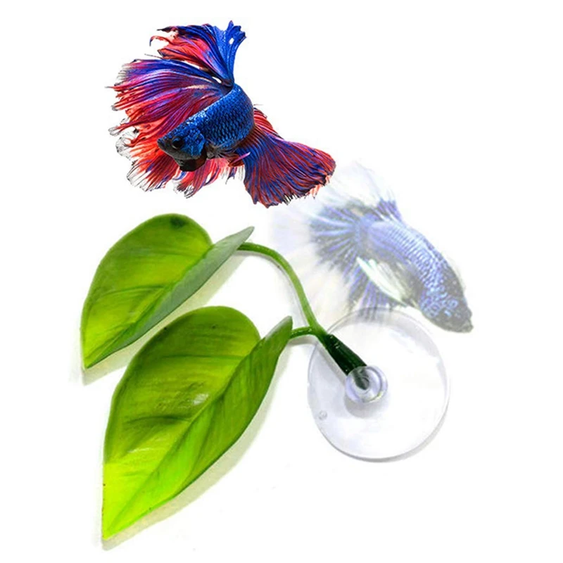 Betta рыбий лист кровать, Betta Завод лист колодки гамак игрушки зеленые растения с присоской, танк украшения тропической морской рыбы S