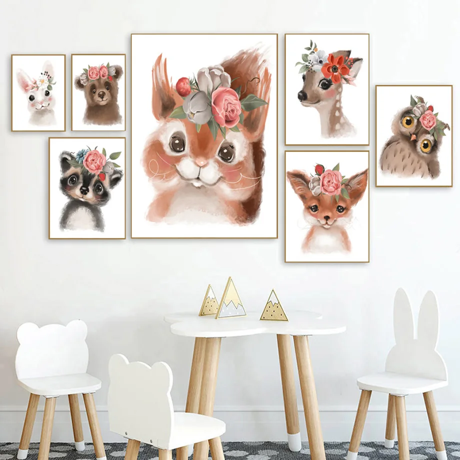 Настенные художественные наклейки для детского сада енот белка лиса кролик