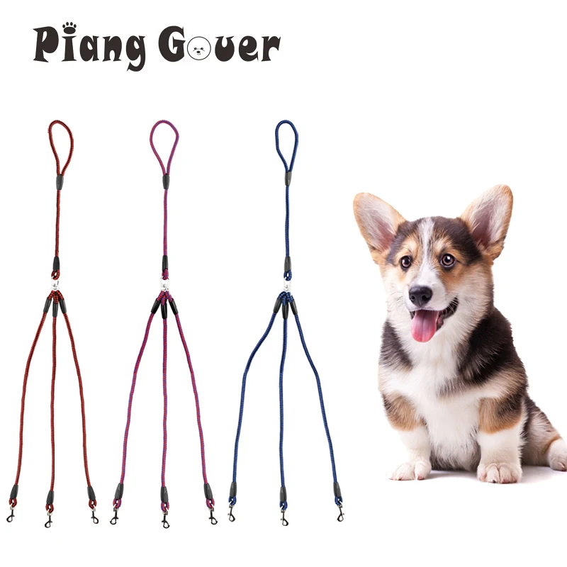 Pet Lead Leashes Outdoor Supplies Nylon Dog Leashes Three Head Dog
