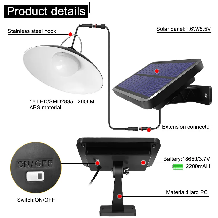 LED Solar Lamp Waterproof Double Head Solar Pendant Light Outdoor Indoor Solar Lights With Cable Suitable For Camping Garden
