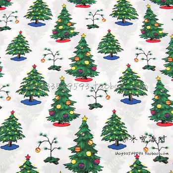 

50*140cm Cotton Plain Weave Christmas Tree Printed Fabric Patchwork Needlework DIY Handmade Cloth Dress Sewing Material Quilting