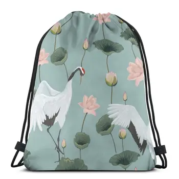 

Fashion Japanese Cranes And Lotuses Bag Outdoor Fitness Drawstring Beam Mouth Backpack Sports Bag Travel Backpack for Teenage