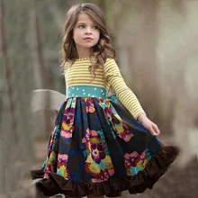 Элегантное платье с круглым вырезом и цветочным принтом для девочек детская одежда коллекция года, весенне-осенние повседневные платья трапециевидной формы с длинными рукавами в Корейском стиле для девочек