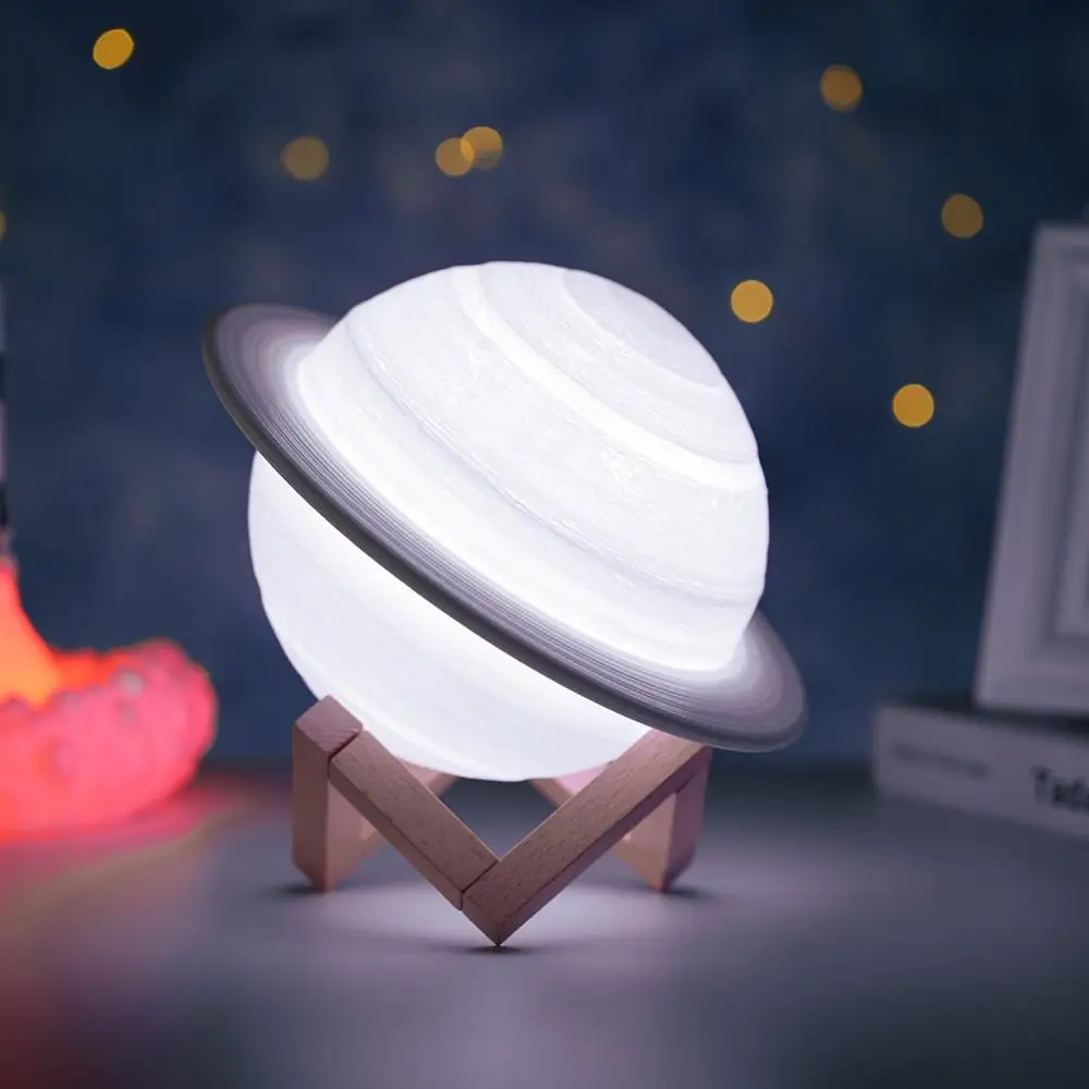 Теплый/холодный белый 3D принт лампа Сатурна ночной Луны ночной Светильник USB Перезаряжаемые мяч Форма настольные лампы в виде Луны 13/15/22 см