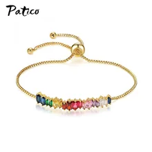 Европейский стиль, цветной, AAA кубический цирконий, регулируемый браслет, браслет для женщин, ползунок, цепочка, кристалл, CZ, золотой цвет, ювелирное изделие