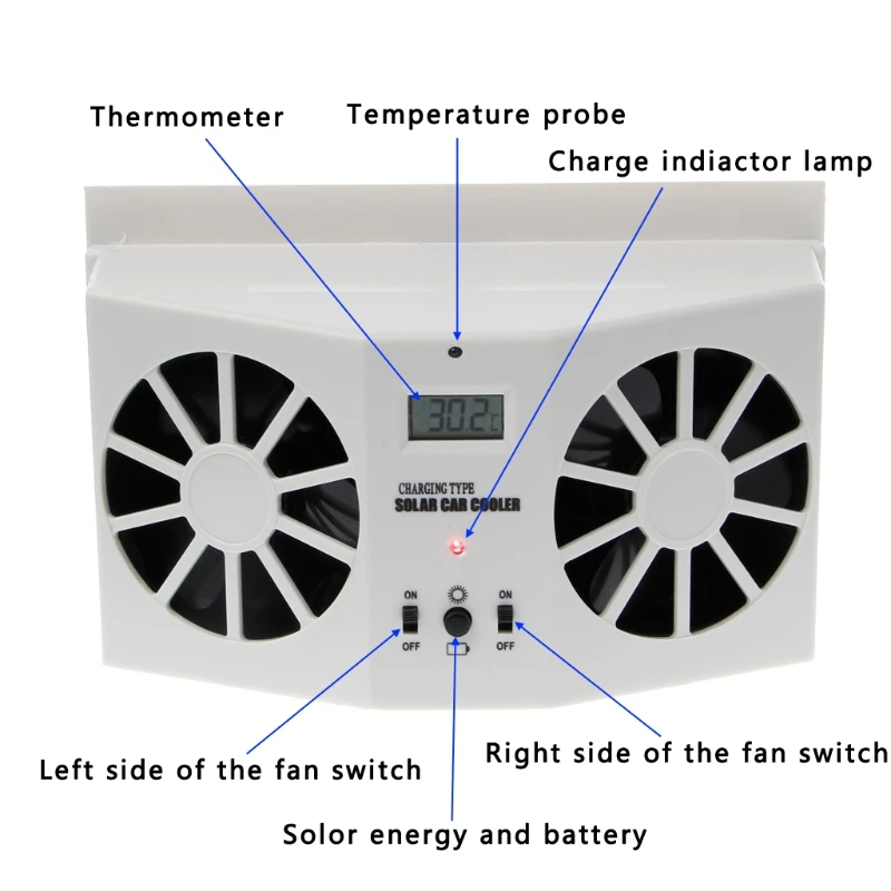 Car Window Windshield Solar Power Air Vent Cool Exhaust Dual Fan System Cooler