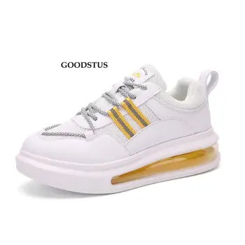 

GOODSTUS Men Pu Casual Shoes Breathable Solid Air Cushion Comfortable Height Increase Lace-Up High Quality Couple Clunky Sneaker