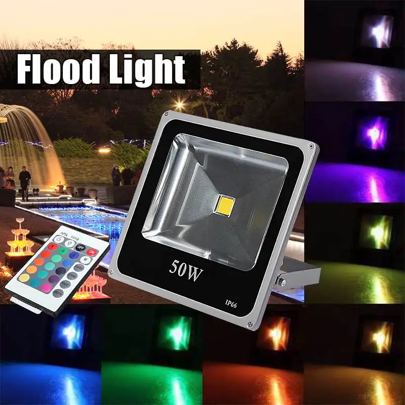 

50W RGB LED Flood Light With Remote Control 24Keys Outdoor Wash Garden Lamp AC85-265v US Plug