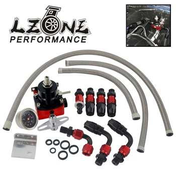 

LZONE - Black&Red Universal fpr AN6 Fitting EFI fuel pressure regulator For 7MGTE MKIII with hose line.Fittings.Gauge JR7842BKR