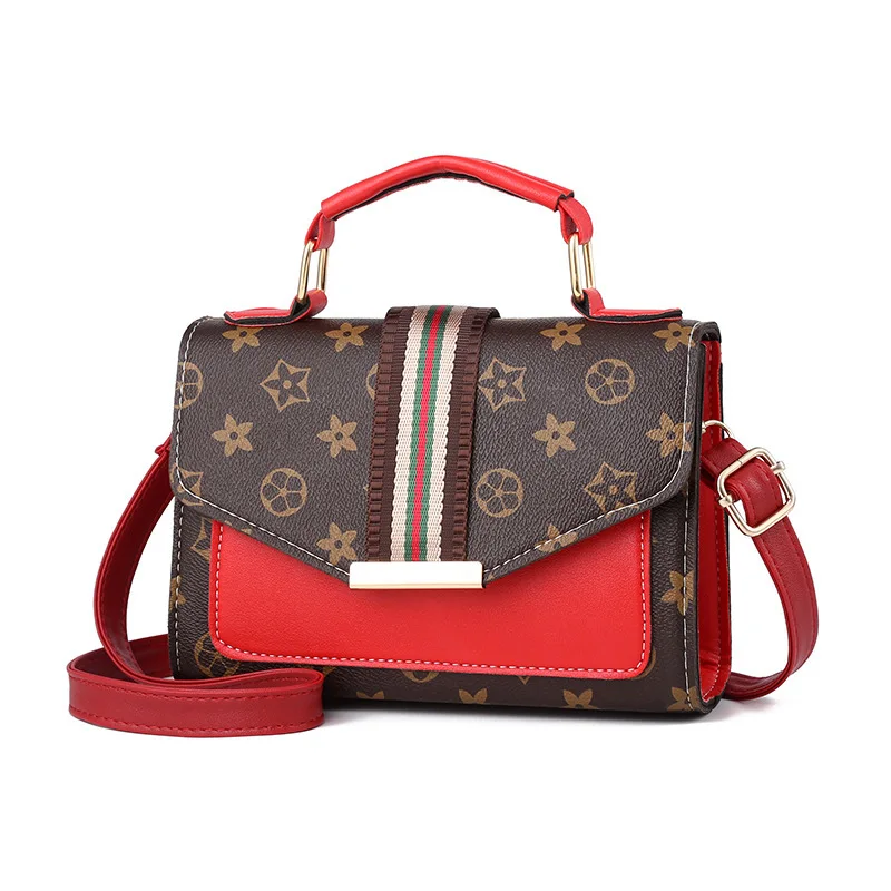 

2019 winter new women's bag printed small square bag simple fashion one shoulder slant span bag retro old flower bag women