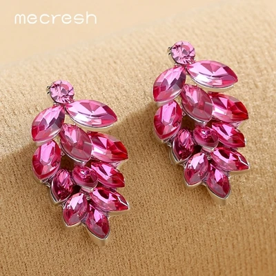 Mecresh, милые серьги-гвоздики с кристаллами в виде листьев для женщин, серебряные, синие, красные, свадебные серьги, модные ювелирные изделия MEH1641 - Окраска металла: RED