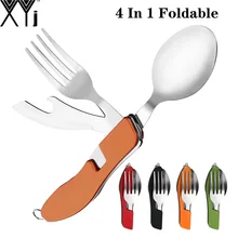 4 in 1 çok fonksiyonlu sofra paslanmaz çelik katlanabilir çatal kaşık bira açacağı bıçak yemek takımı piknik kamp yürüyüş(China)