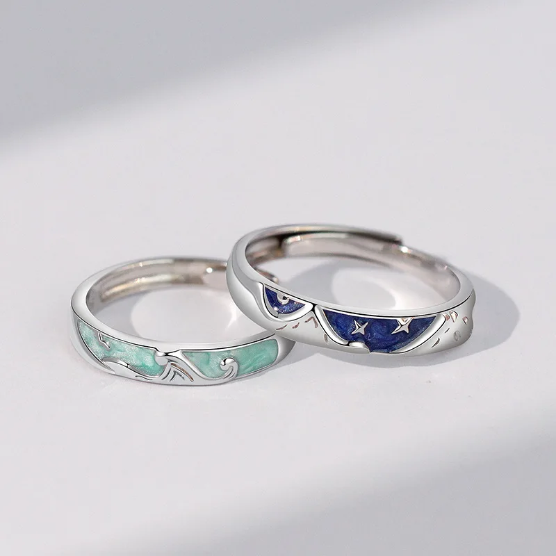

New Hot Sale Couple Silver color Creative Starry Sky Sea Adjustable Ring Long Distance Love Anniversary Gift J465