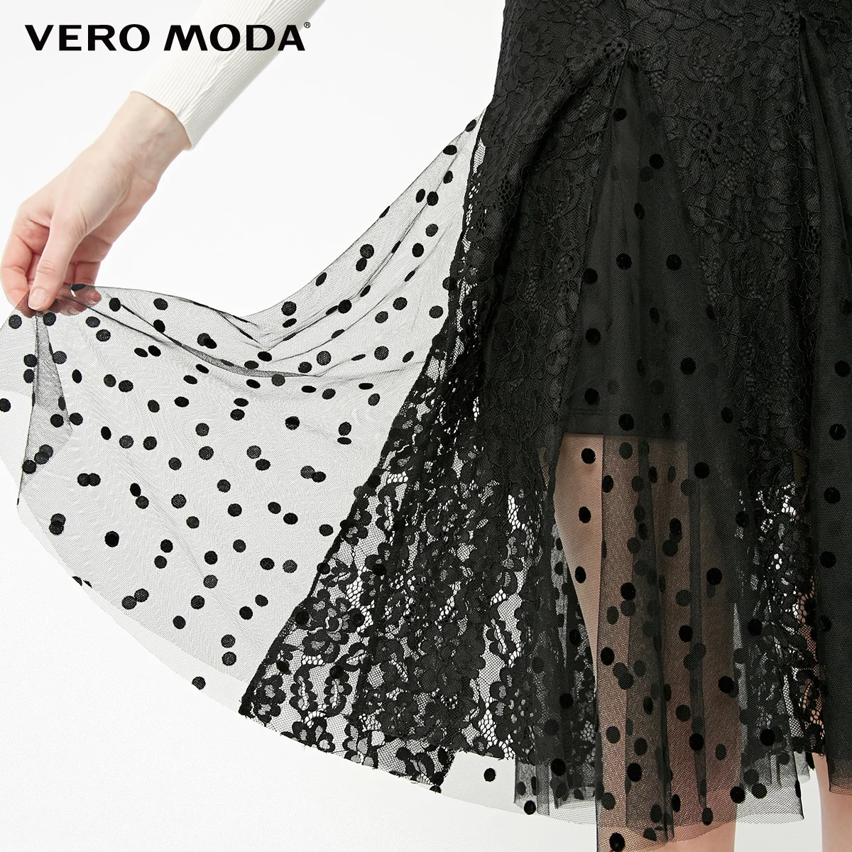 Vero Moda женская прозрачная юбка в горошек с кружевом | 31911G522
