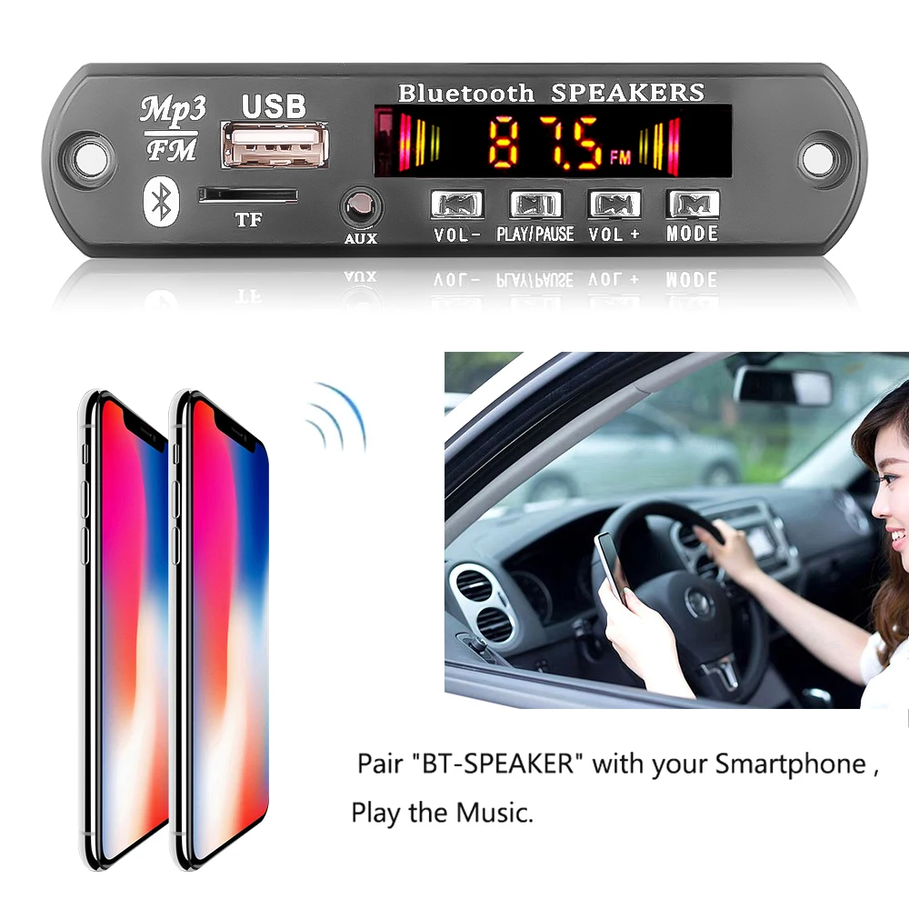 Kebidu 2*3W/25W/40W amplifier MP3 decoder board Bluetooth V5.0 car MP3 player USB FM AUX radio recording module support TF card
