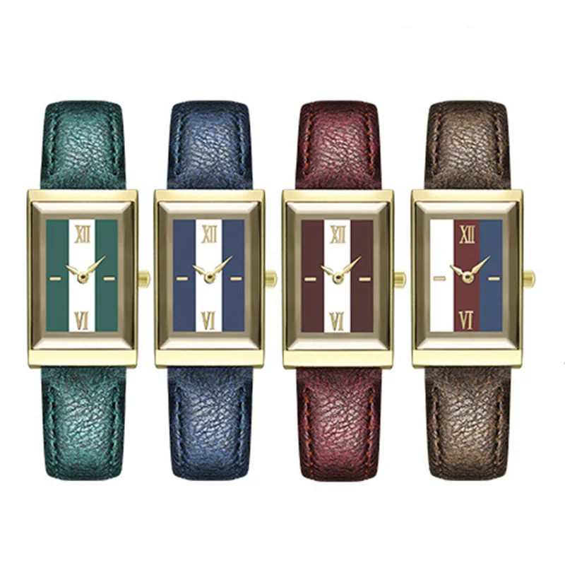 

Women's Watches Ladies Watches Square Women Elegant Classics Leather Belt Analog Stripe Quartz Wrist Watch Watches