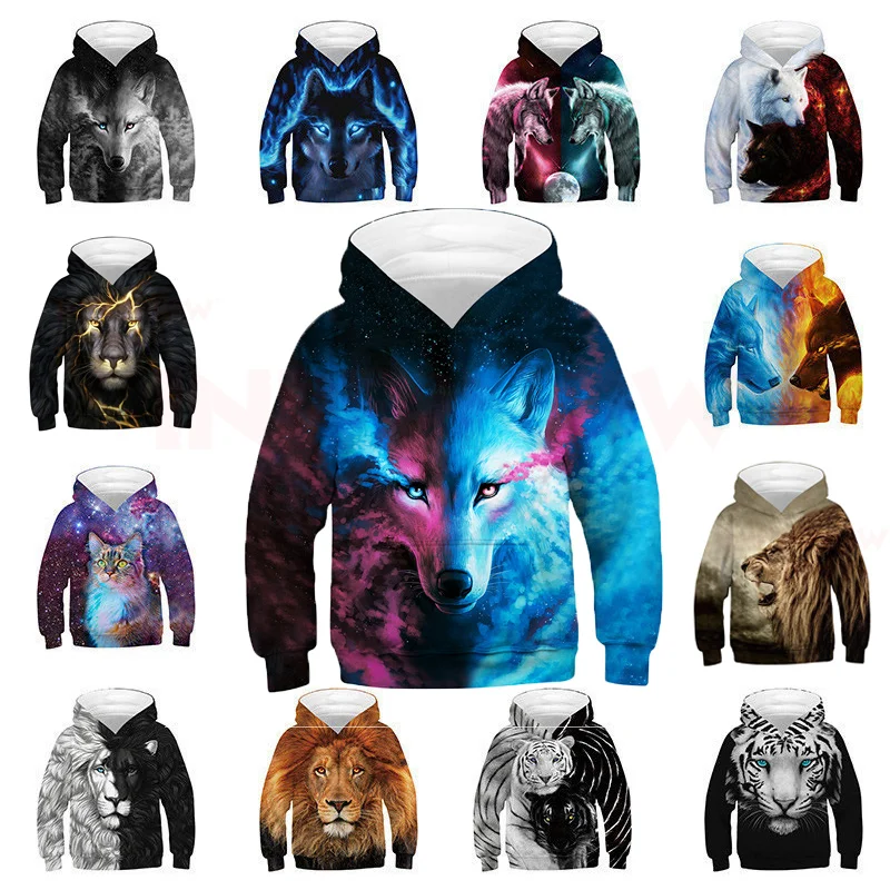 Wolf 3D Kids Hoodies for Girls Teenagers Oversized Children's Sweatshirt for Boys Girls Sweat Shirt