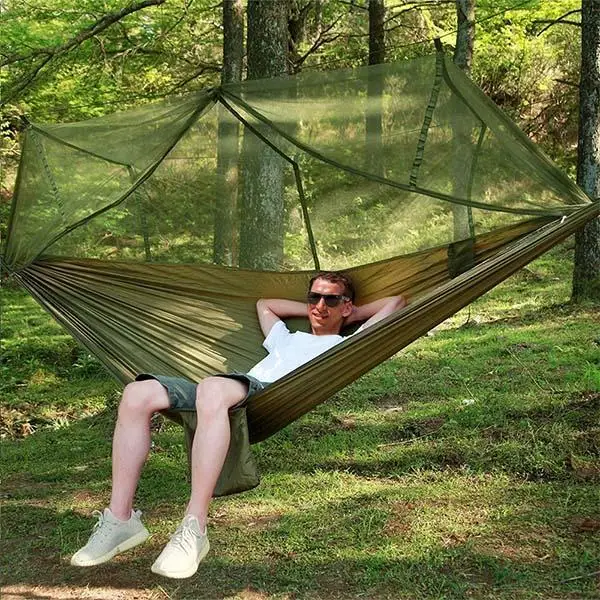 Camping/garden Hammock with Mosquito Net Outdoor Furniture Portable Hanging Bed Strength Parachute Fabric Sleep Swing Dropship 2