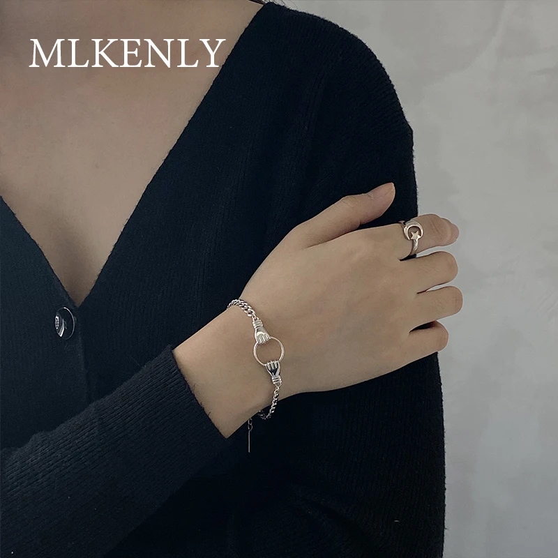 MLKENLY, браслет из стерлингового серебра 925 пробы, простой ins, тяжелая рука в руку, забавный браслет с пряжкой для женщин, ювелирное изделие, подарок