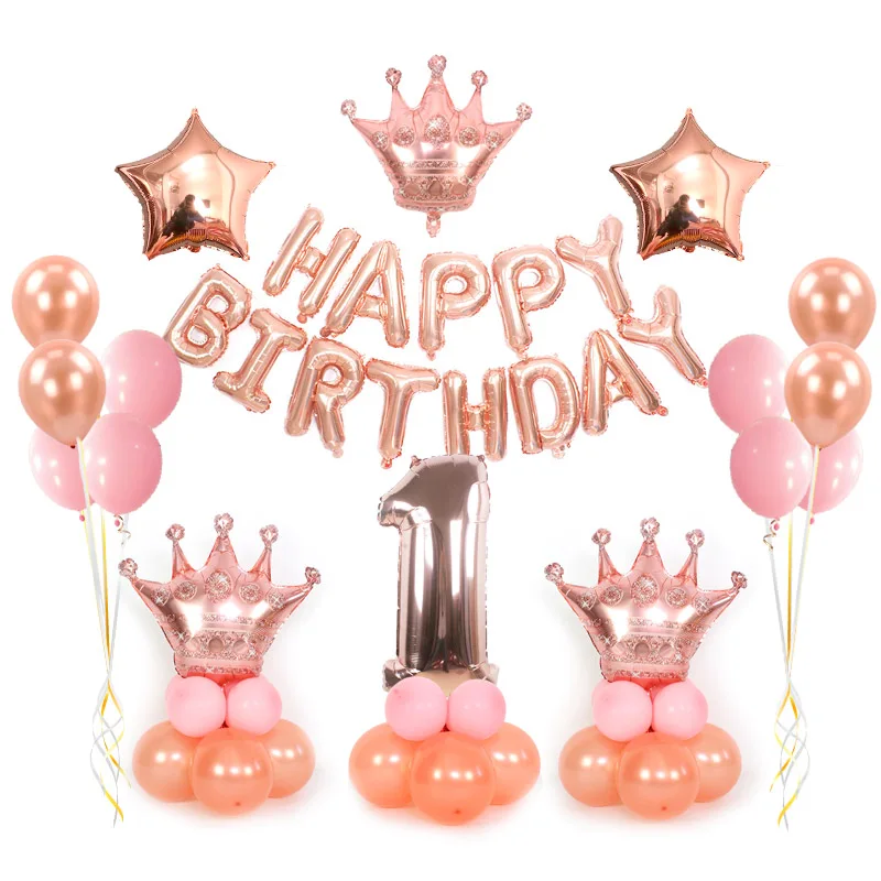 

32inch Number Foil Balloons Rose Gold Crown Decor Supplies Baby Shower Party Boy Girl Birthday Festival Party anniversary Ballon