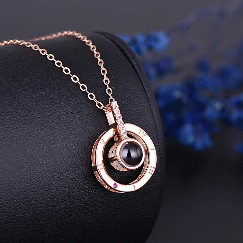 

925 Sterling 100 Kind Language I Love You Necklace Women's Douyin Celebrity Style Projection Clavicle Pendant Necklace