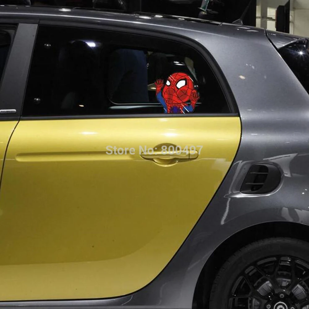 Newest Batman Ironman Spiderman Captain America Hitting the Glass Car Stickers for Toyota Honda Kia Chevrolet VW Tesla BMW Lada