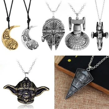 

Star Wars Necklaces Millennium Falcon Stormtrooper Darth Vader Robot BB8 R2D2 Spaceship Charm Pendant Necklace For Men Women