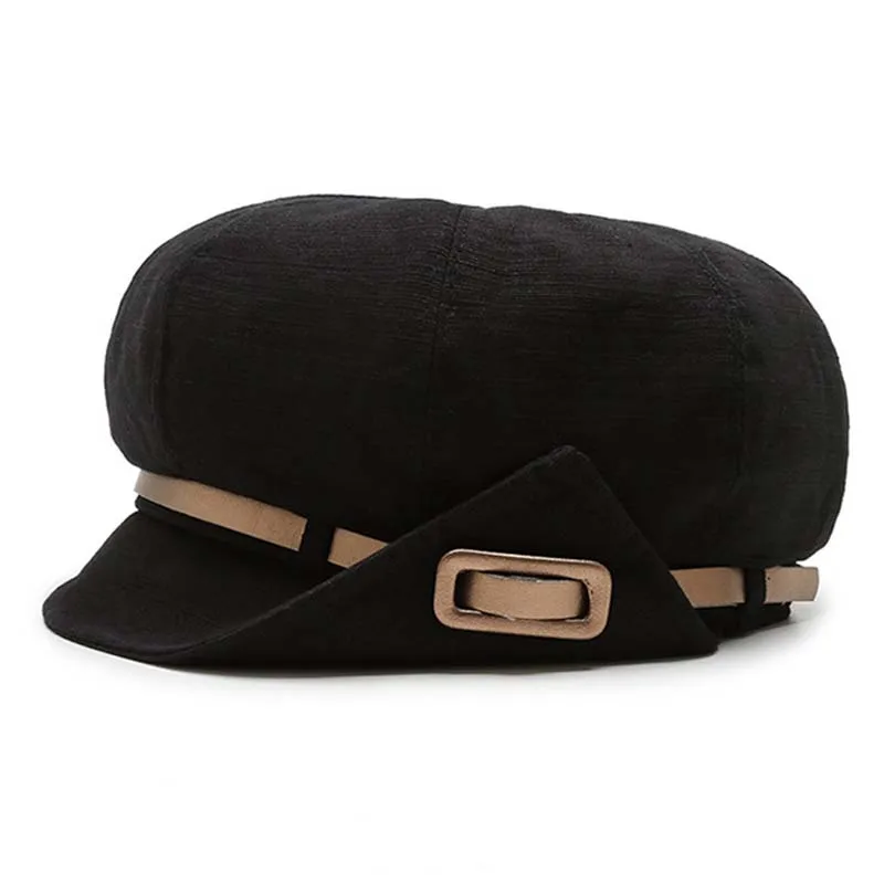 Retro Beret Hats For Women Horizontal Stripes Newsboy Cap High Quality Beret Belt Octagonal Hat Cap