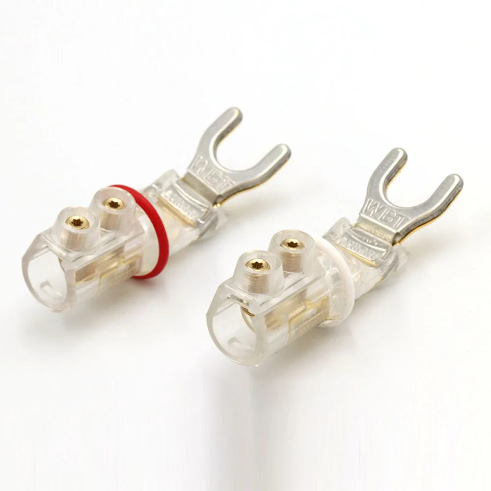 4PCS WBT/0680 Pure Copper Gold plated Y Spade plug Connectors, Speaker Plugs,HiFi Audio Screw Fork Connector Adapter