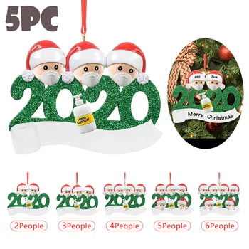 

5PCS Personalized Hanging Ornament Plastic Santa Claus Pendant Survived Family Ornament Christmas Holiday Decorations Distancing