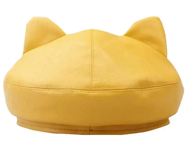 Береты с 3D кошачьими ушками для женщин PU береты женские регулируемые однотонные береты шляпа новые осенние шапки - Цвет: yellow