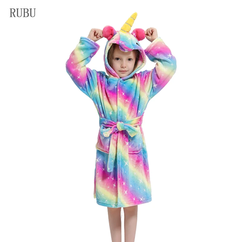 Kigurumi Unicorn Kids Bathrobe Flannel Child Boy Girl Bath Robe Sleepwear Winter Bathrobes Baby Animal Pajamas Children Clothing